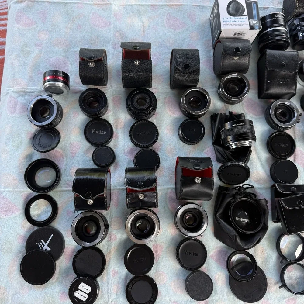 100+ Piece Lot of Camera Lenses,Filters,Extensions, Accessories & Flash-Untested